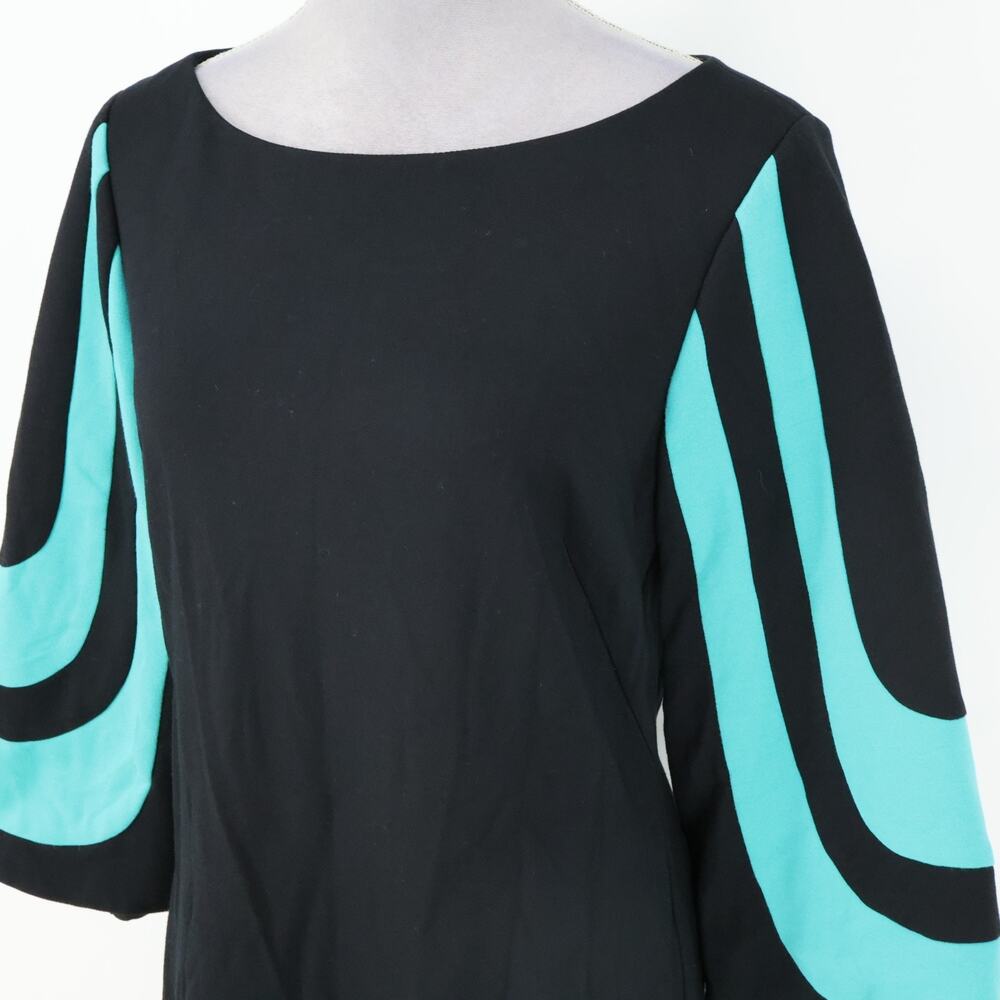 Trina Turk Dress Women Small Hijinx Black Green Mod Bell Sleeve Sheath Knit - Picture 11 of 15
